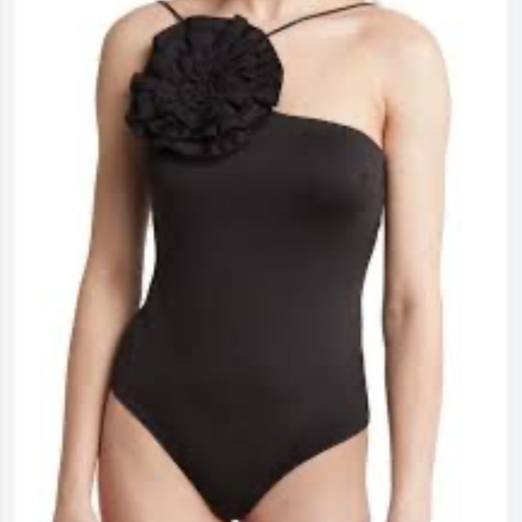 Black One-Piece Swimsuit with Floral Accent - Picture 7 of 7